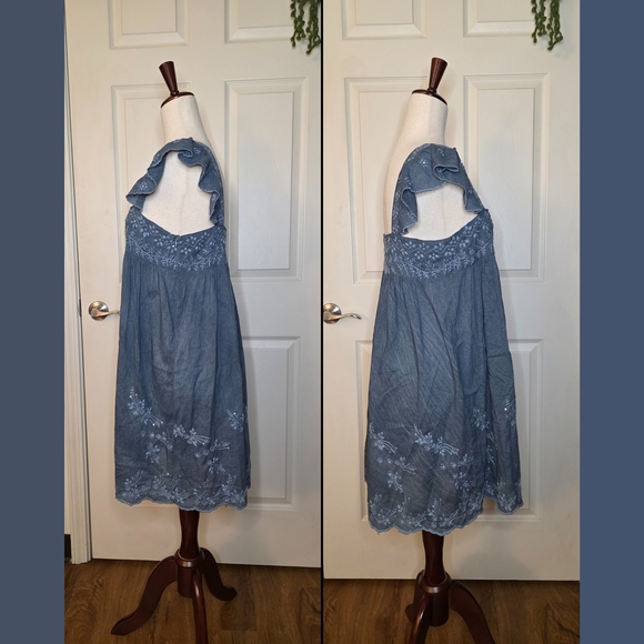 Juliet Dunn London Blue Embroidered Sleeveless Mini Dress - Picture 2 of 16